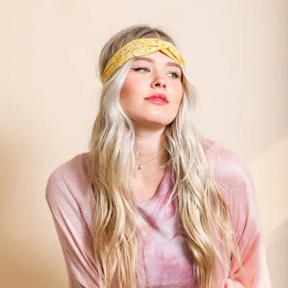 Floral Trailing Vine Twist Headwrap in Yellow