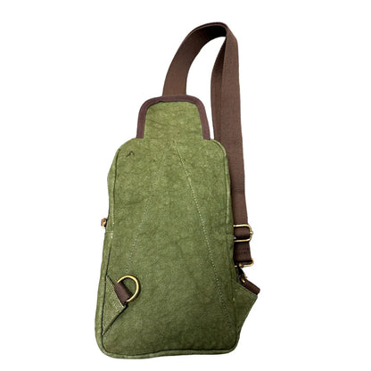 Upcycled Canvas Messenger Sling Bag Green