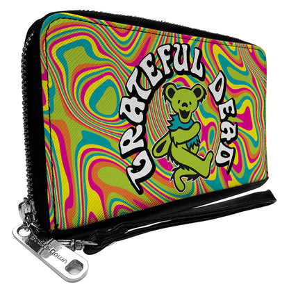 Grateful Dead Dancing Bear Icon Swirl Multi Color Zip Around Wallet with Detachable Wristlet Strap