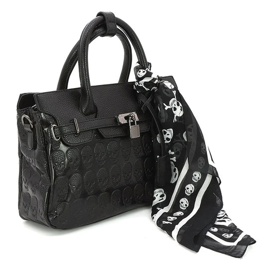 Embossed Skull Handbag with Scarf