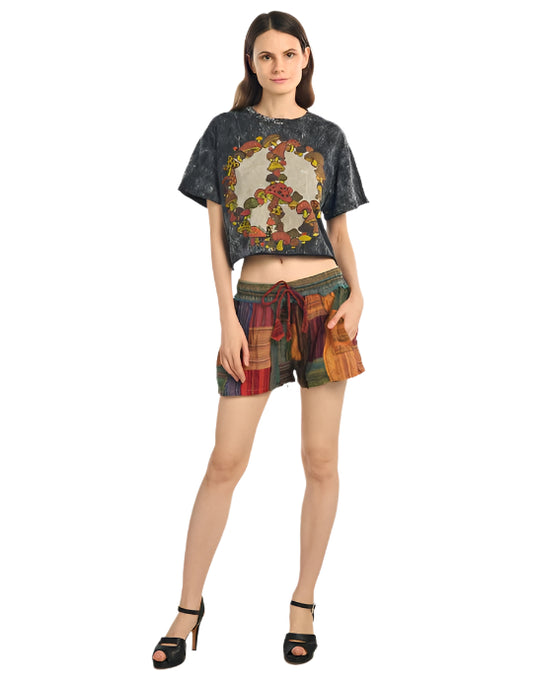 Mixed Cotton Patchwork Shorts in Rust
