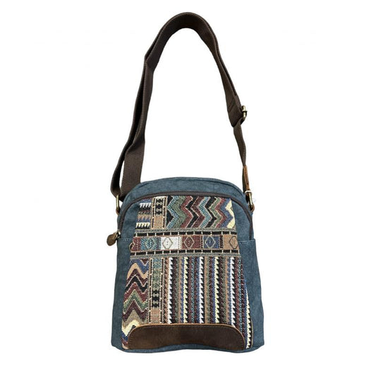 Canvas & Woven Tapestry Crossbody Bag