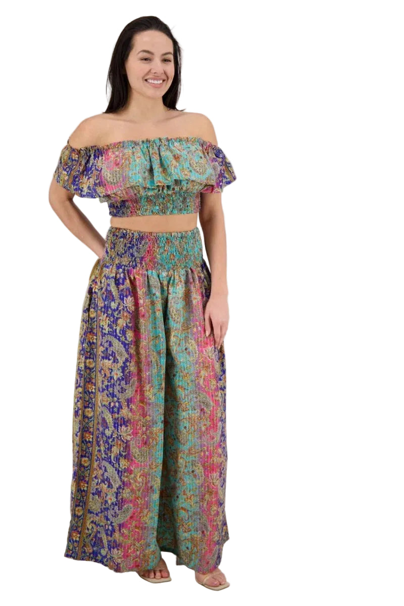 Paisley Festival 2-Piece Set - Pink, Purple & Teal