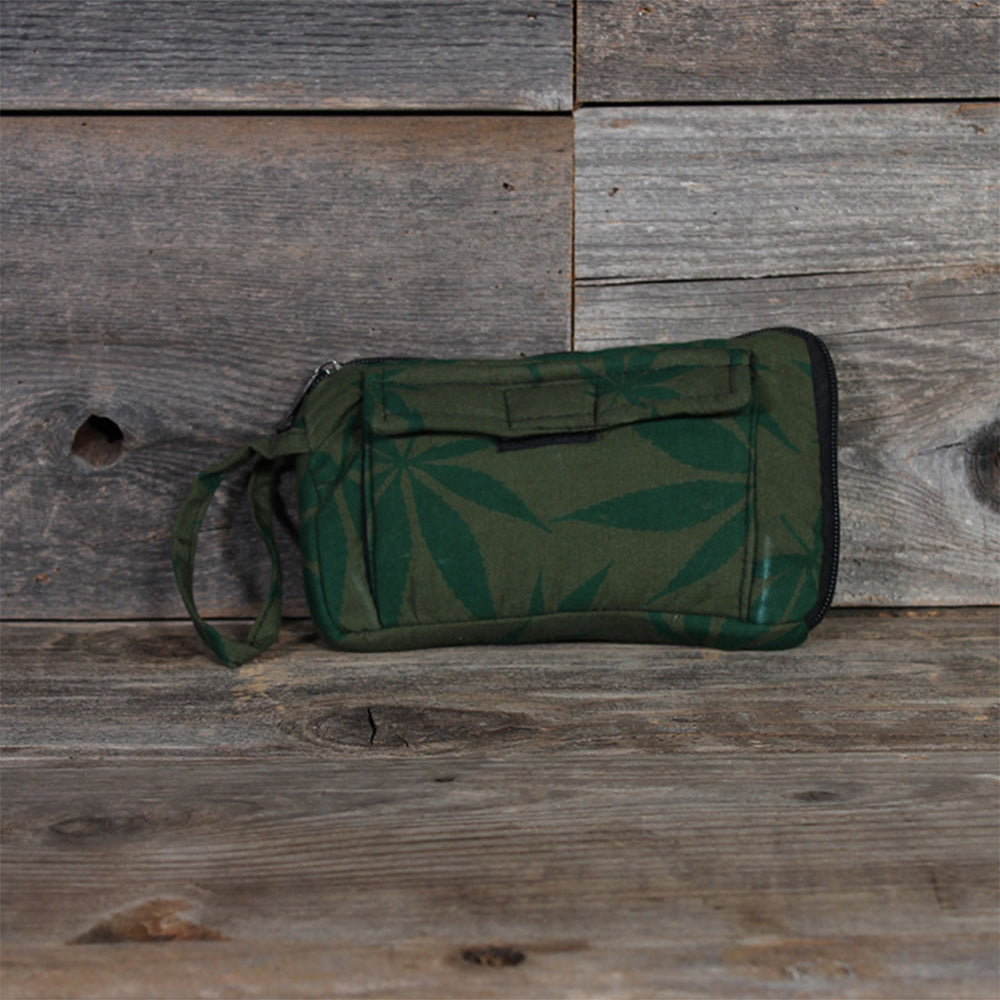Pot Leaf Padded Stash Bag with Double Pockets - 8x5 SALE