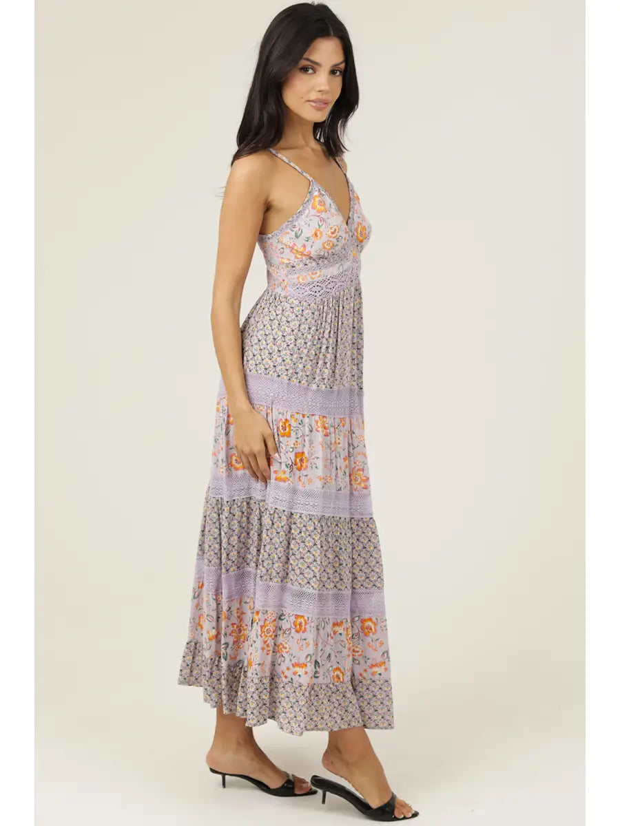 Lavender Mist Mixed Floral Maxi Dress