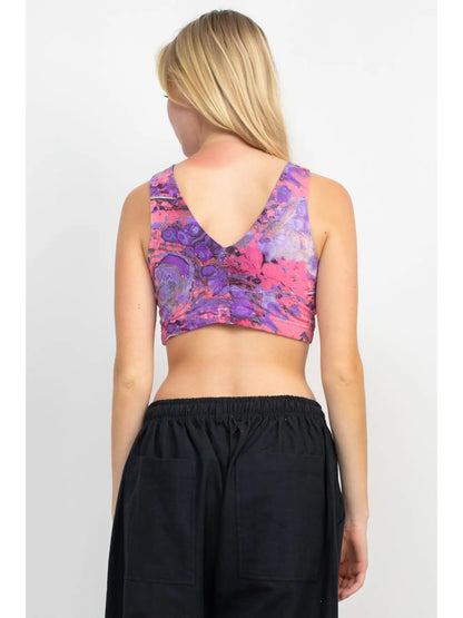 Psychedelic Marble Hi Neck Yoga Top in Purple