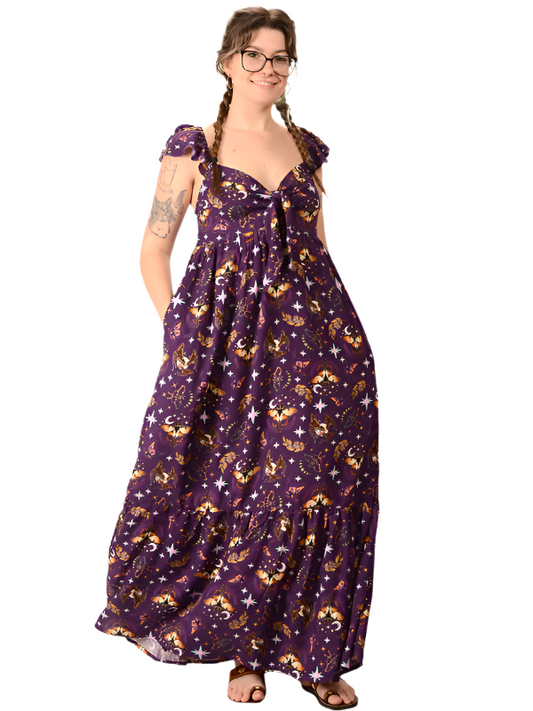 Moon Moth Rayon Tie-Front Maxi Dress