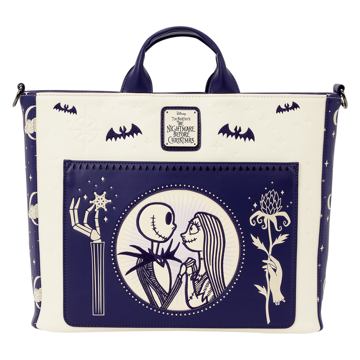 Loungefly The Nightmare Before Christmas Jack Skellington & Sally Night Sky Convertible Backpack and Tote Crossbody Bag