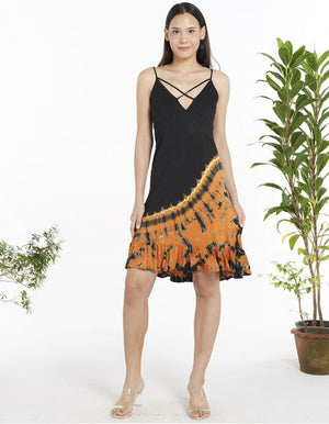 Midnight Amber Cross-Strap Tie Dye Sun Dress