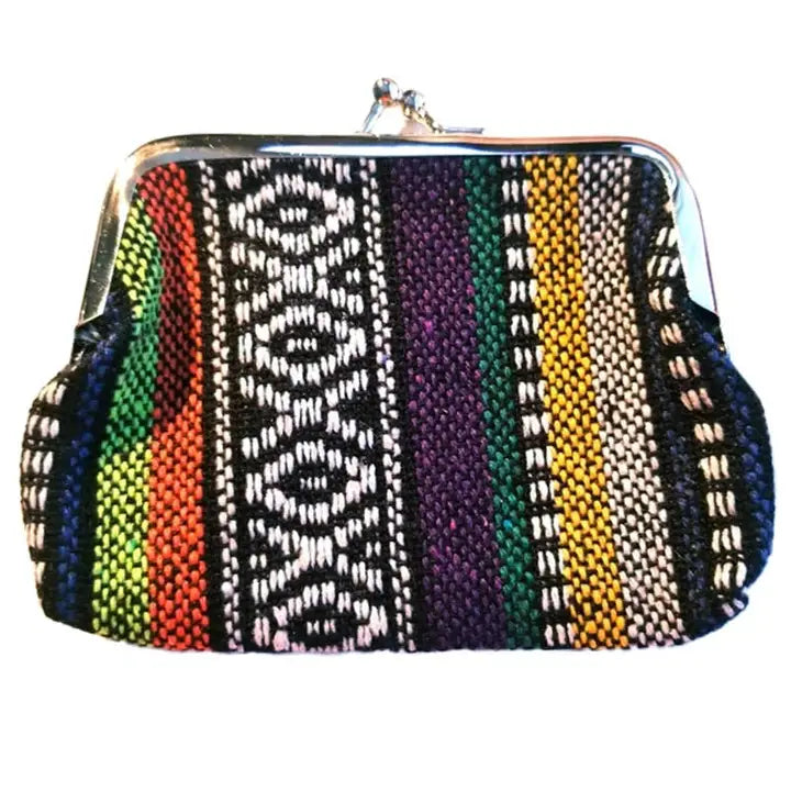 Woven Southwestern Coin Purse with Kiss-Lock Clasp in Assorted Colors