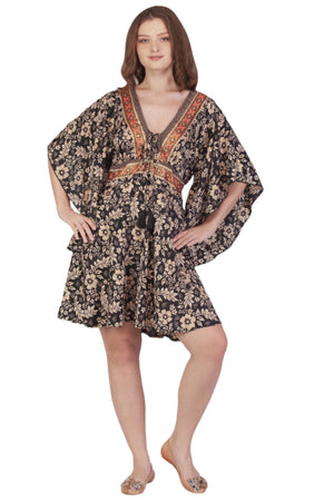 Deep V Short Sari Dress With Sleeves