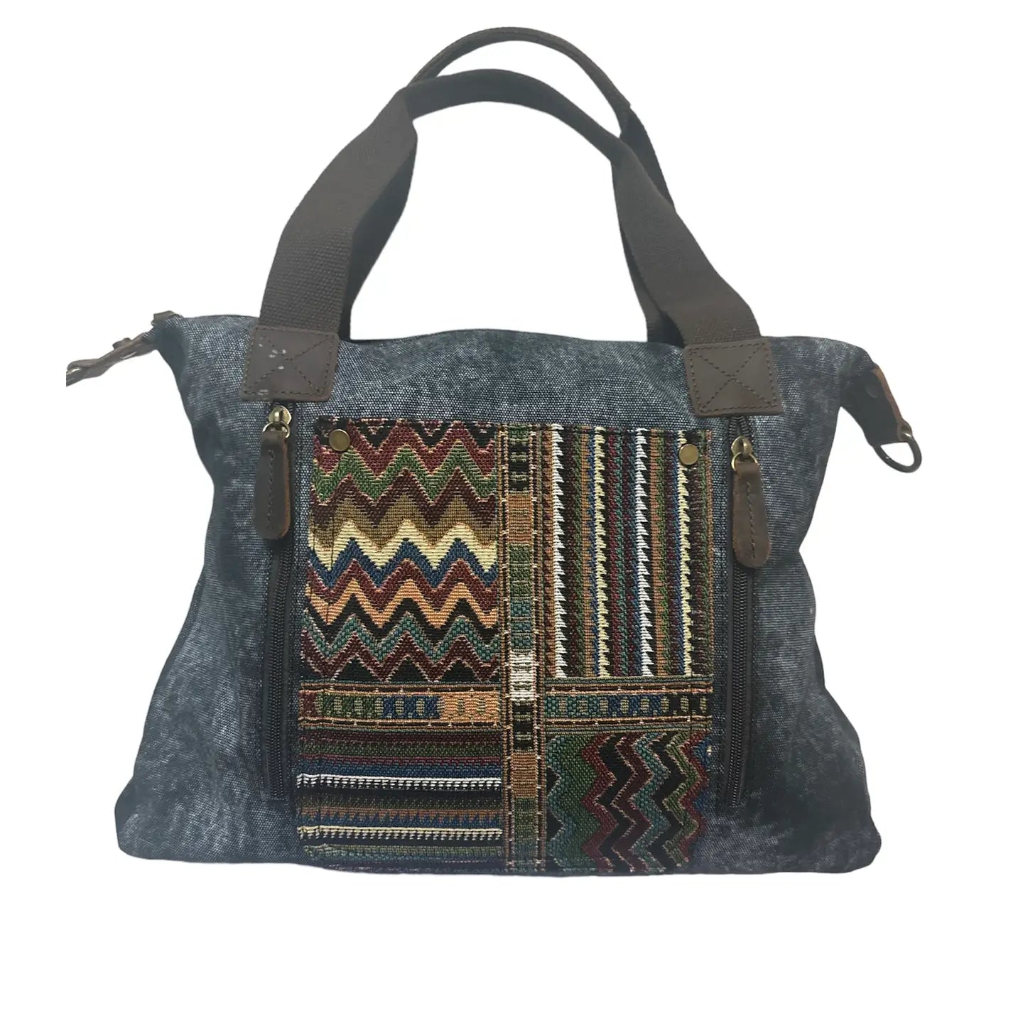 Stonewashed Canvas Tote – Charcoal Grey & Southwest Tapestry