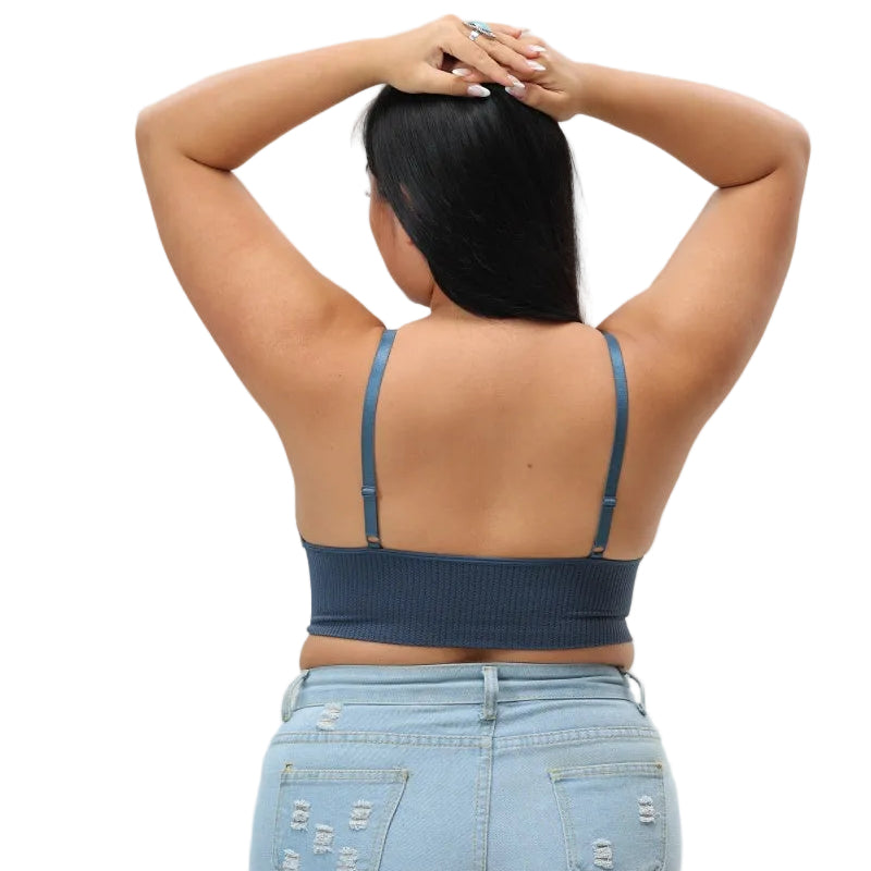 Curvy Lace V Neck Bralette in Slate Blue