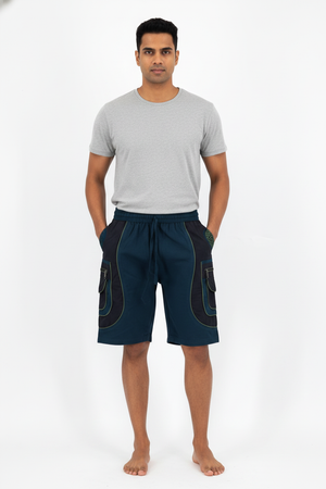 Flower of Life Cargo Shorts in Teal