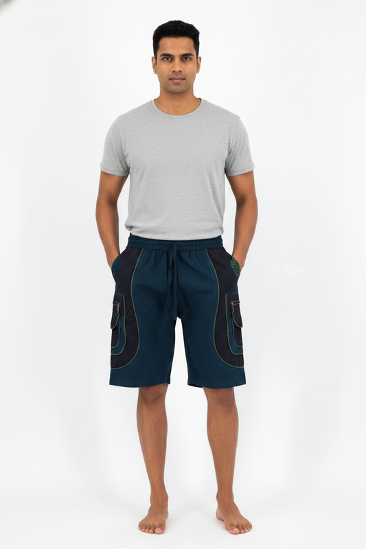 Flower of Life Cargo Shorts in Teal