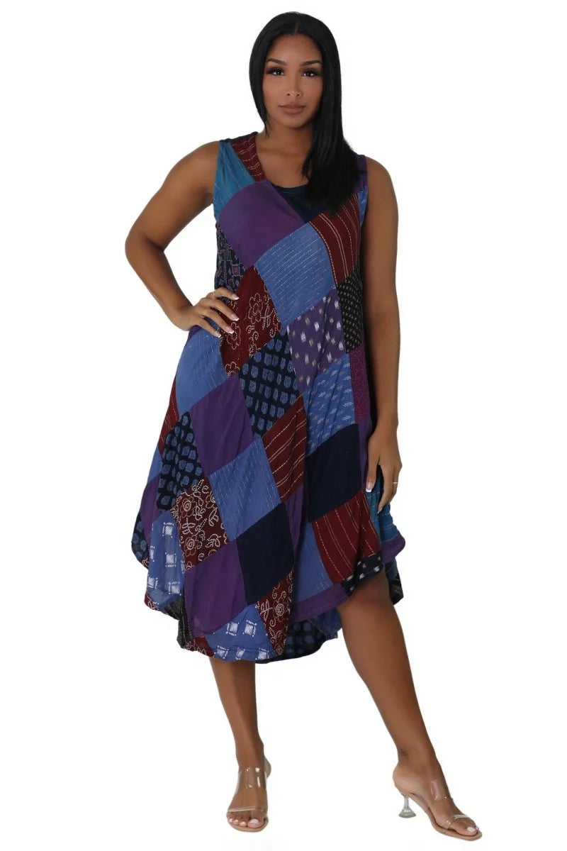 Mid Length Patchwork Dress in Assorted Colors