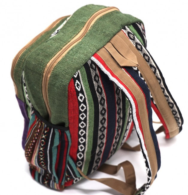 Himalayan Hemp Fabric with Embroidered Mushroom Large Backpack  - Assorted Colors