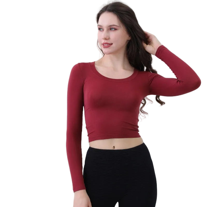 Second Skin Long Sleeve Crop Top in Burgundy