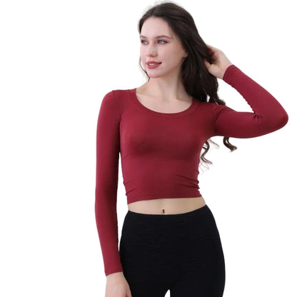 Second Skin Long Sleeve Crop Top in Burgundy