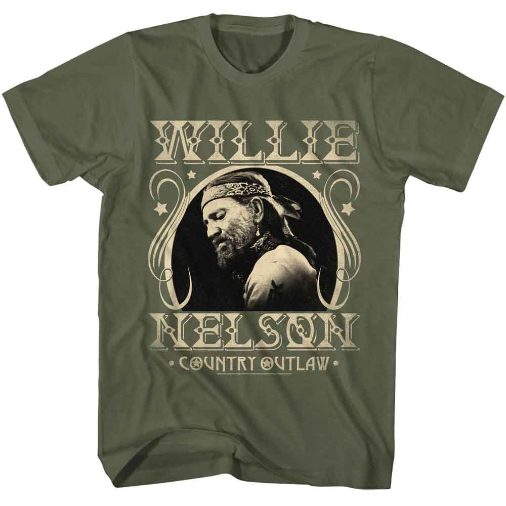 Willie Nelson Country Outlaw T-Shirt in Military Green