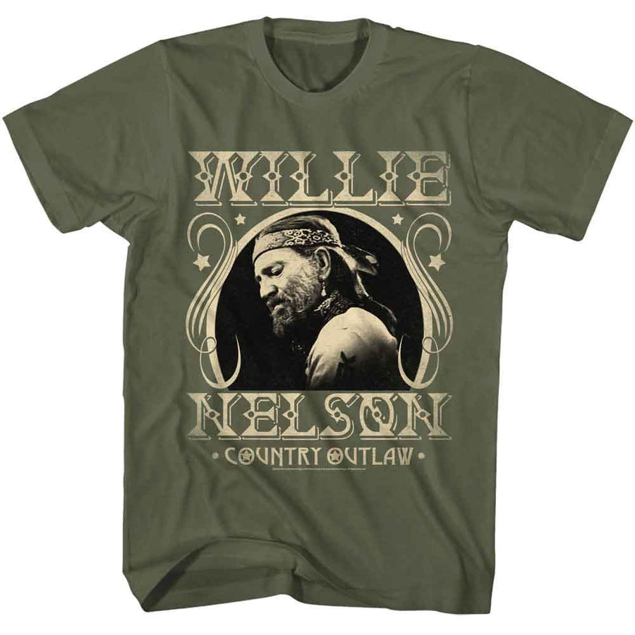 Willie Nelson Country Outlaw T-Shirt in Military Green