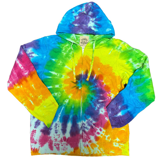 Vivid Rainbow Swirl Tie Dye Full-Zip Hooded Sweatshirt