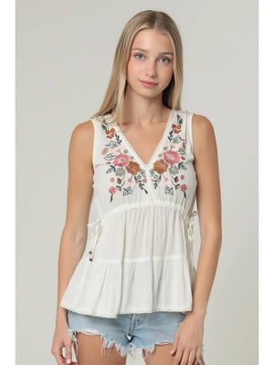 Meadow Embroidered Peplum Tank