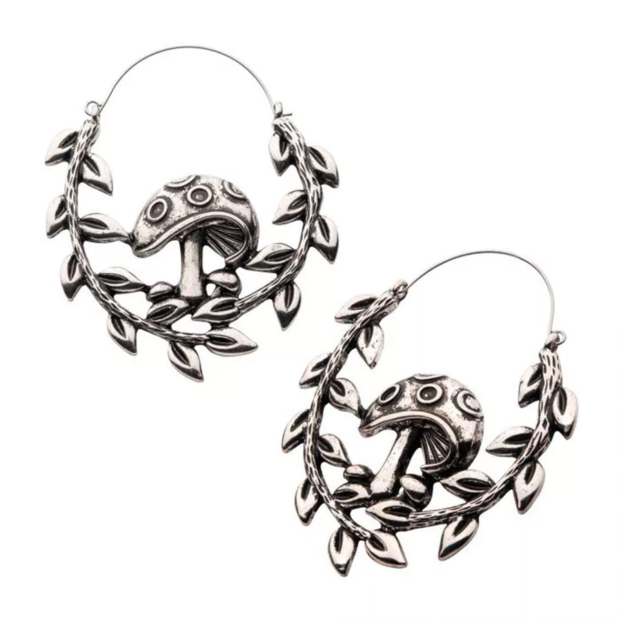 Mushroom with Fern Edge Plug Hoops - 20g SALE