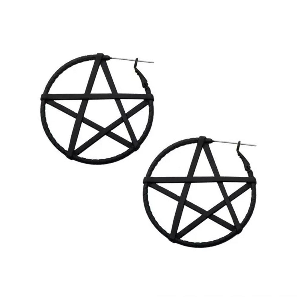 Black Matte Pentagram Plug Hoops - 20g