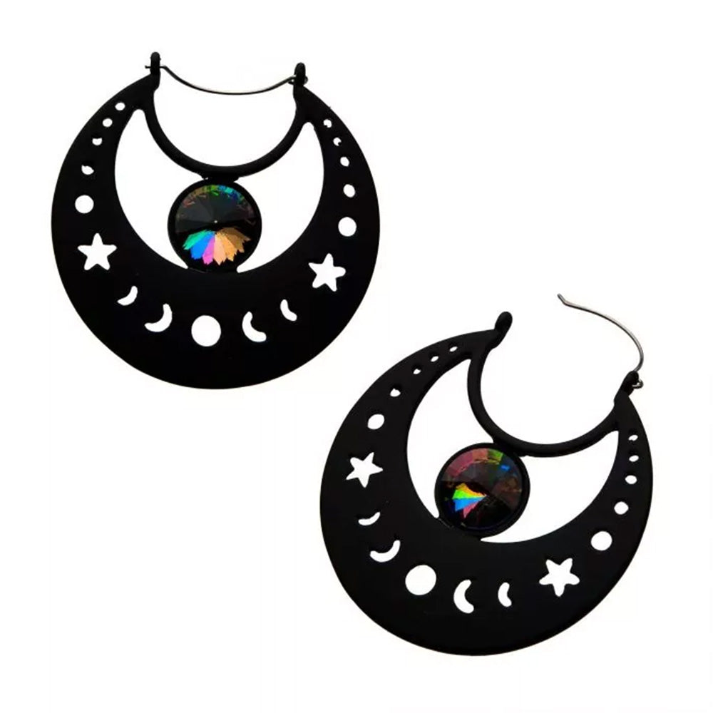 Black Cut Out Moon Phase Hoop with Gem Plug Hoops - 20g