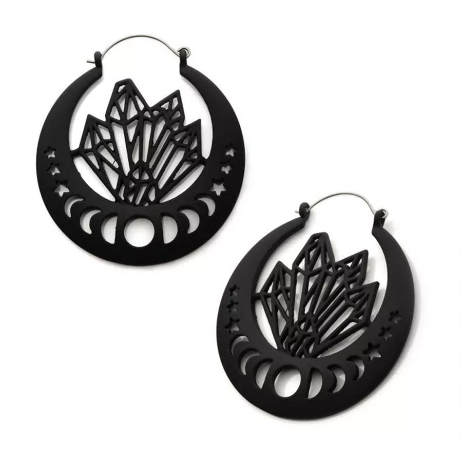 Black Moon Phase Plug Hoops - 20g