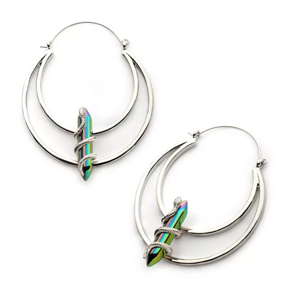 Double Hoop with Snake on Vitrail Crystal Plug Hoops - 20g
