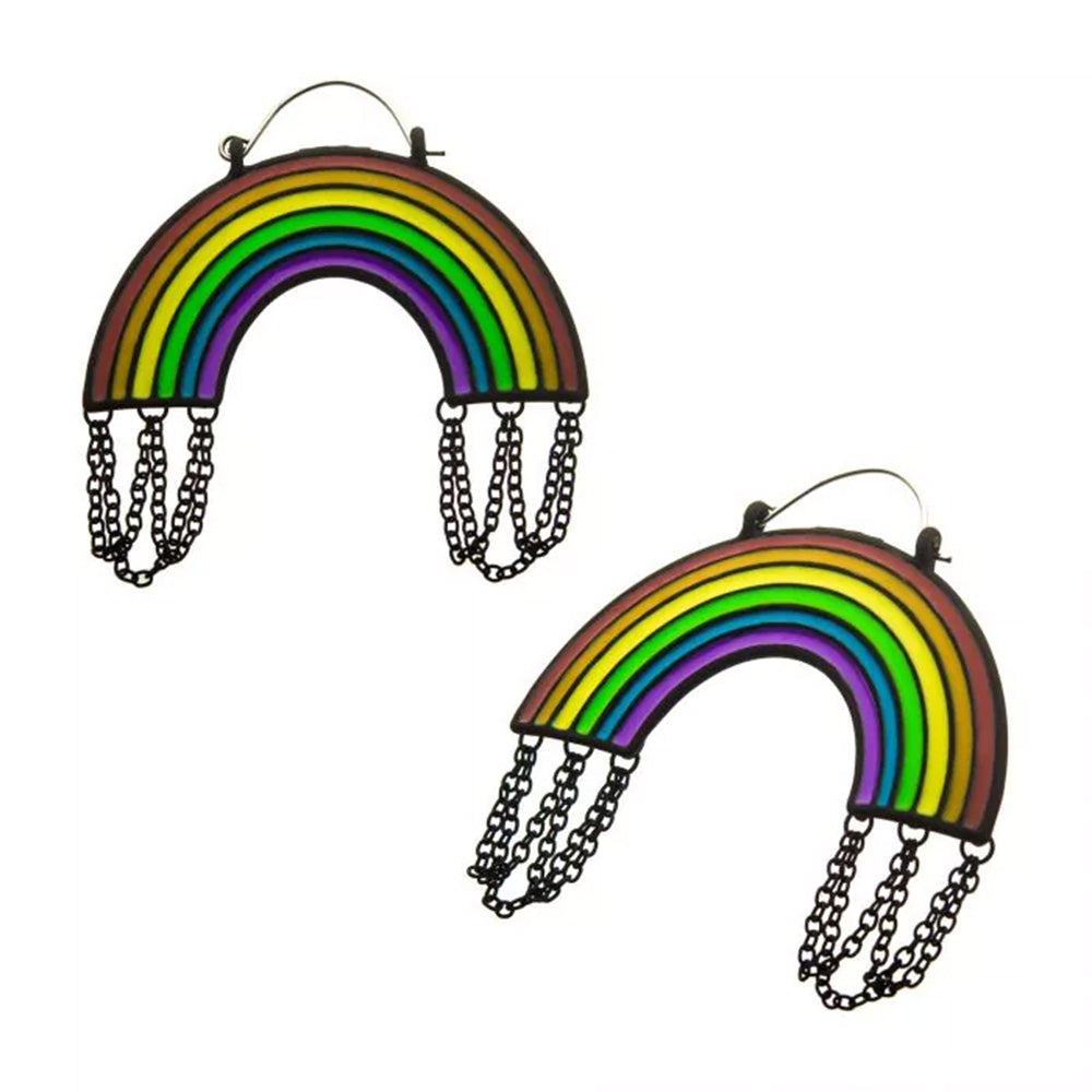 Rainbow with Matte Black Chain Plug Hoops - 20g