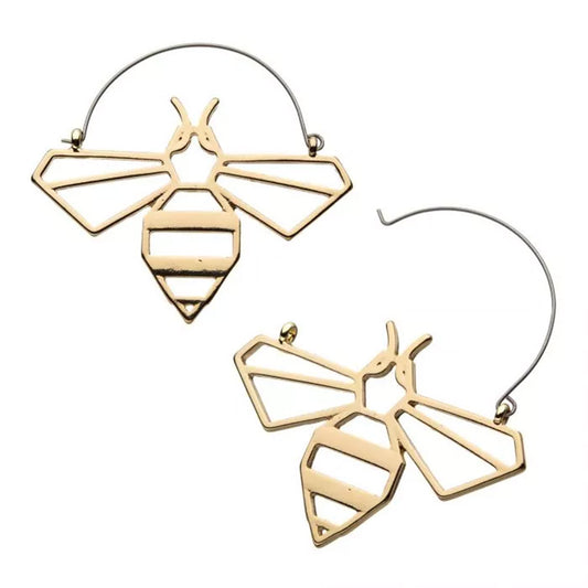 Gold Bee Outline Plug Hoops - 20g