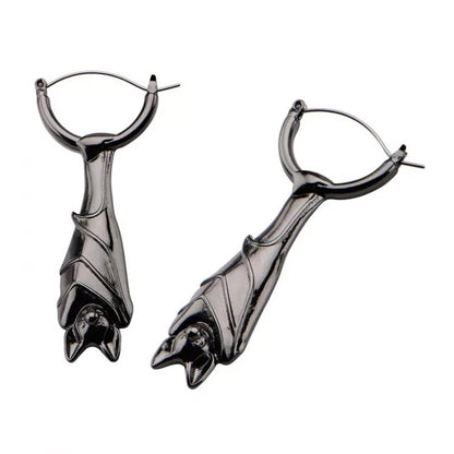 Hematite Hanging Bat Plug Hoops - 20g