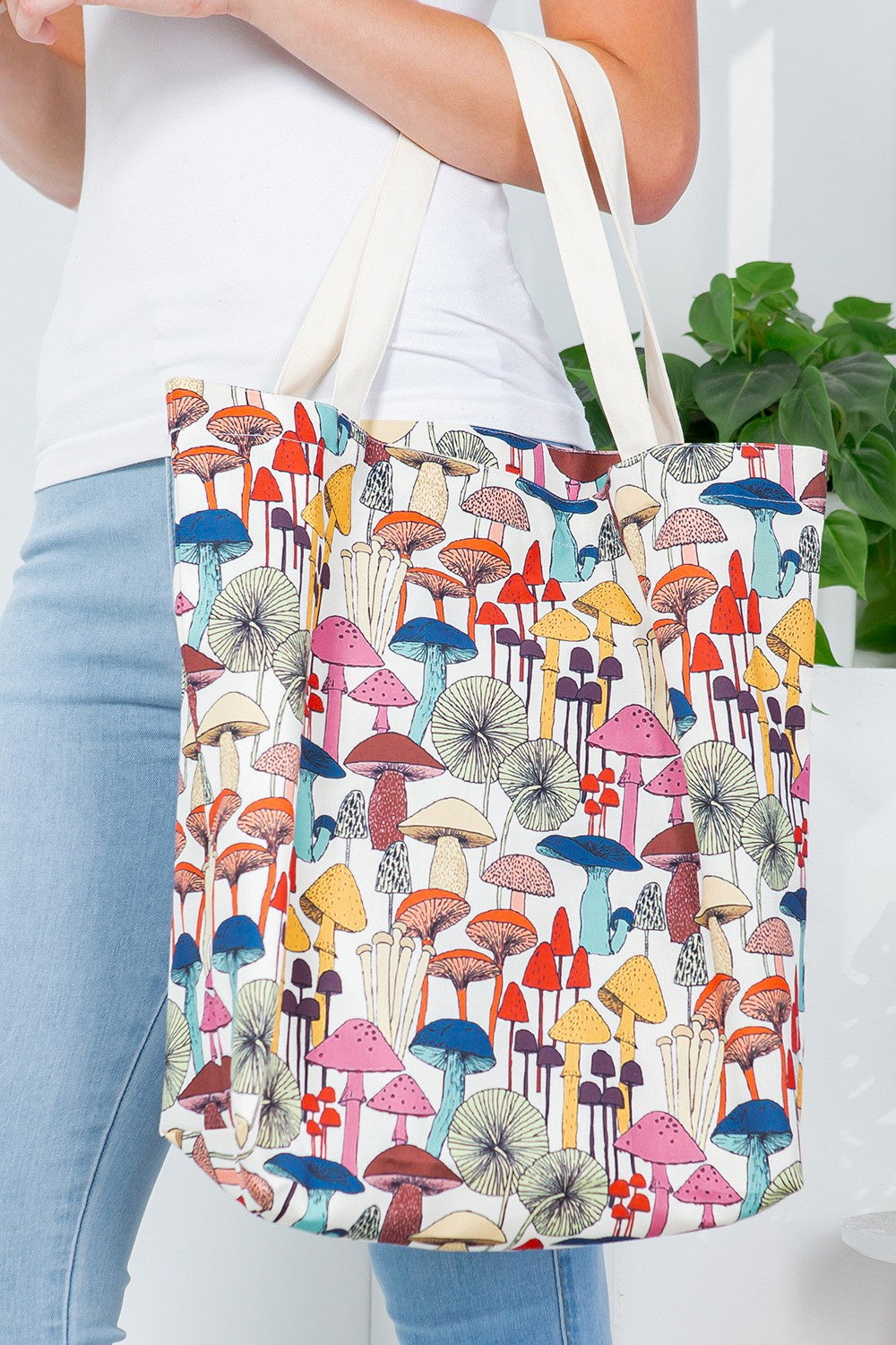 Whimsical Mushroom Print Canvas Tote Bag SALE