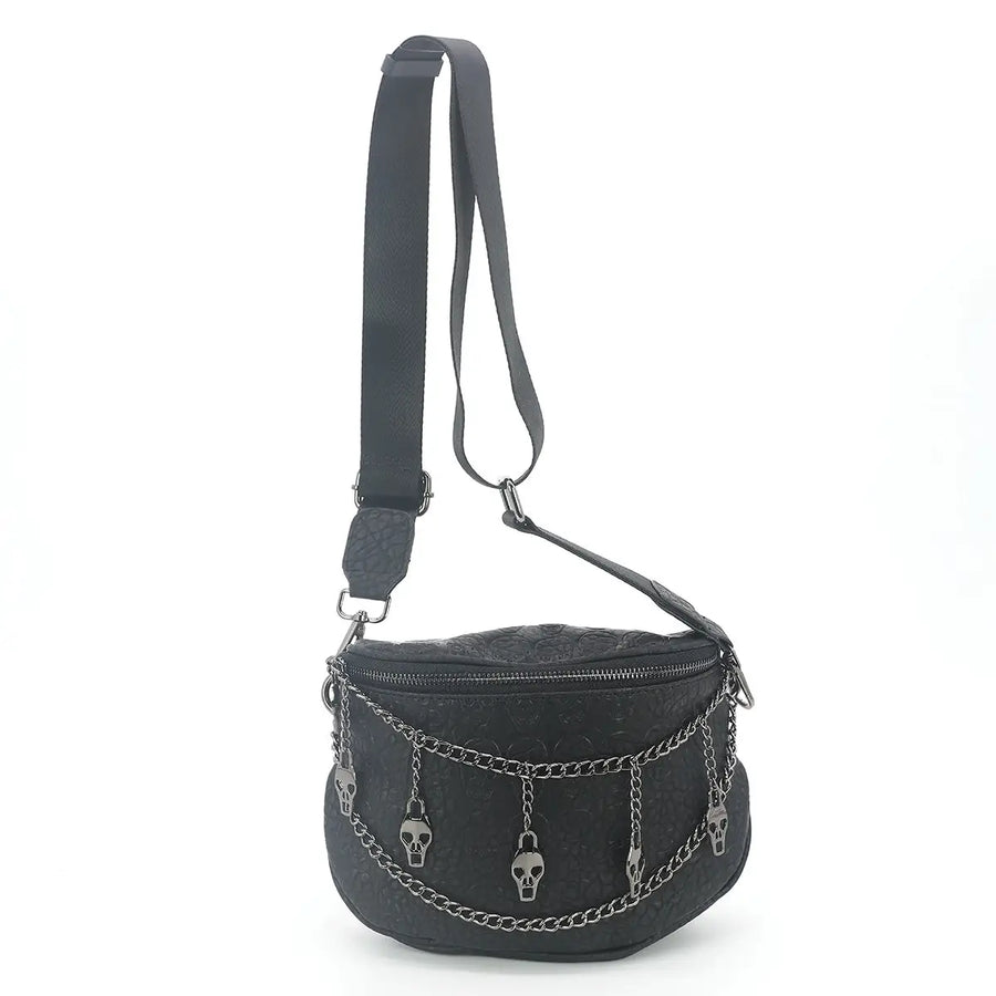 Embossed Skull Chain Shoulder Bag