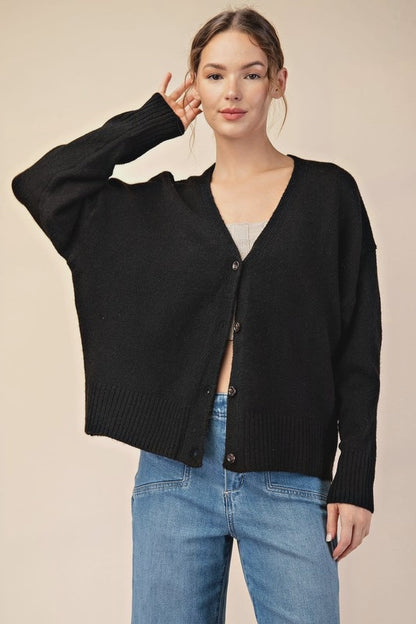 Oversized Button Down Cardigan in Black SALE