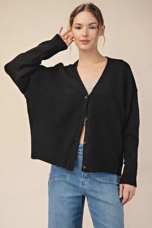 Oversized Button Down Cardigan in Black SALE
