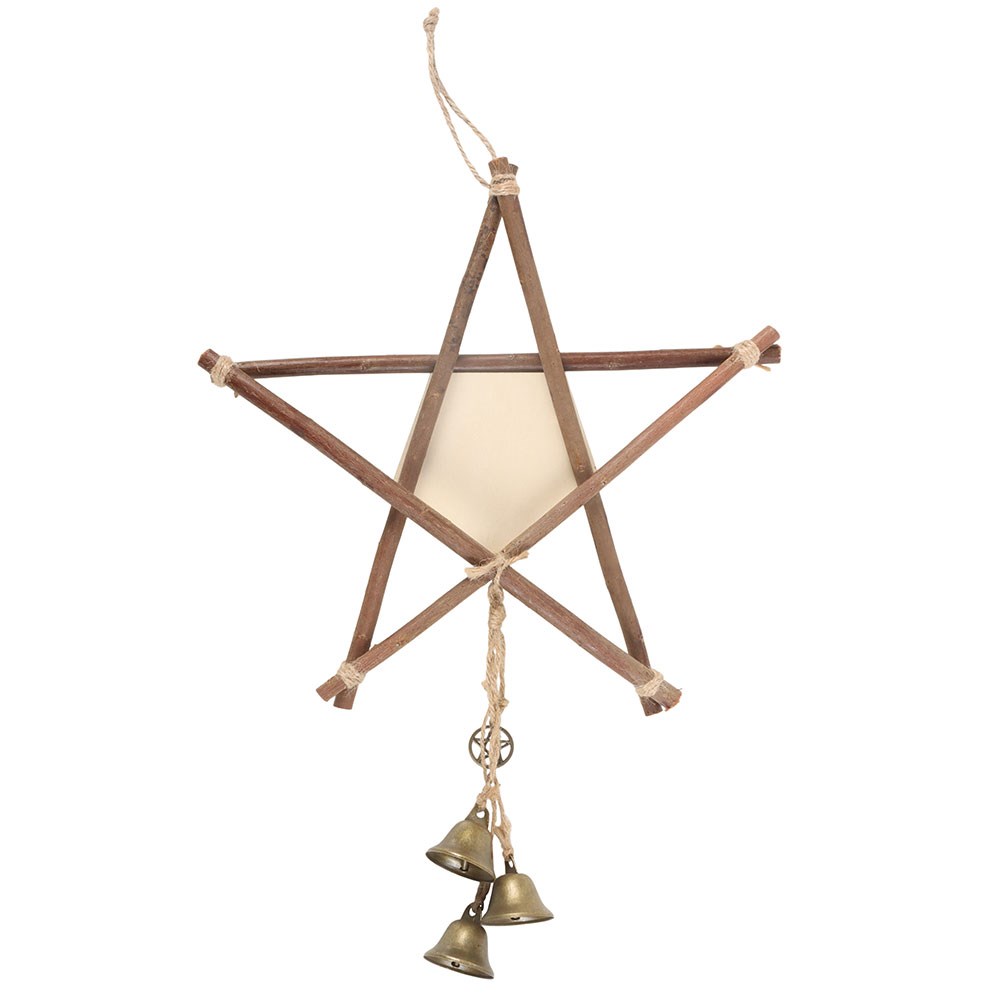 Green Witch Grapevine Pentagram Wall Hanging with Bells