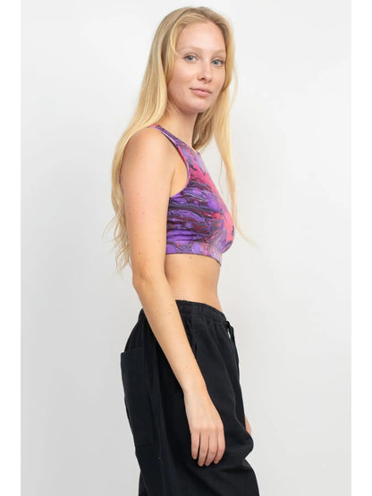 Psychedelic Marble Hi Neck Yoga Top in Purple