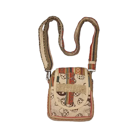 Mushroom Print Hemp and Cotton Messenger Bag