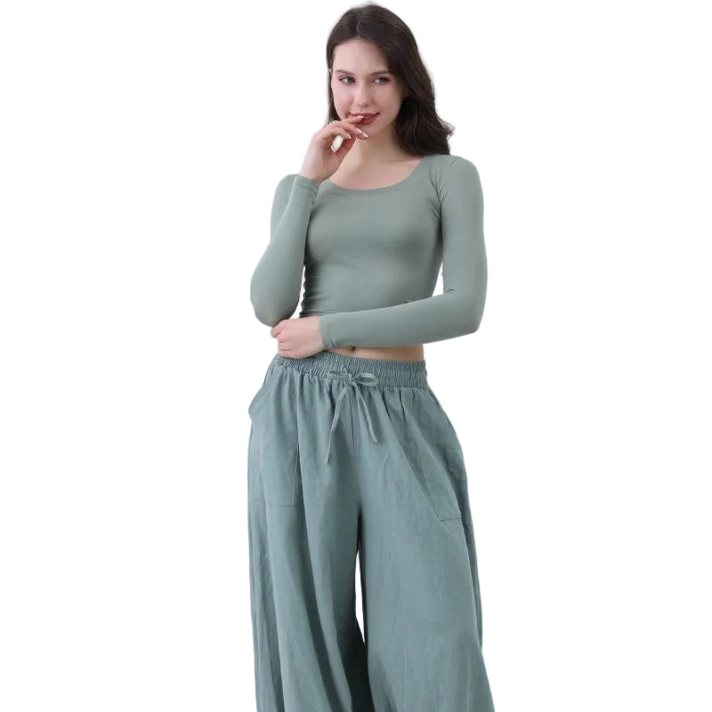 Second Skin Long Sleeve Crop Top in Sage