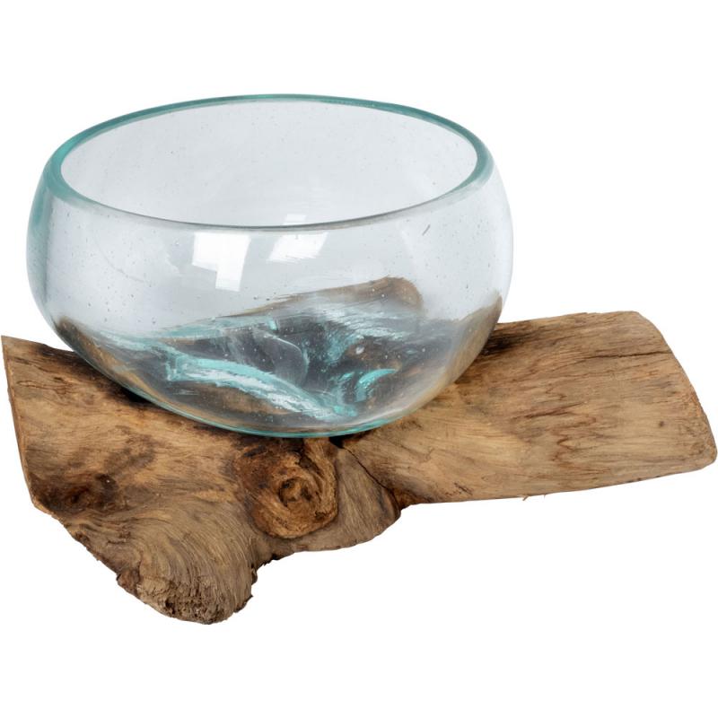 Wide Mouth Molten Glass Basin on Driftwood Base