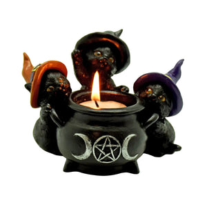 3 Witchy Cats Cauldron Candleholder
