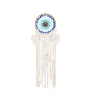 Macramé Evil Eye Dreamcatcher Wall Hanging with Woven Leaves