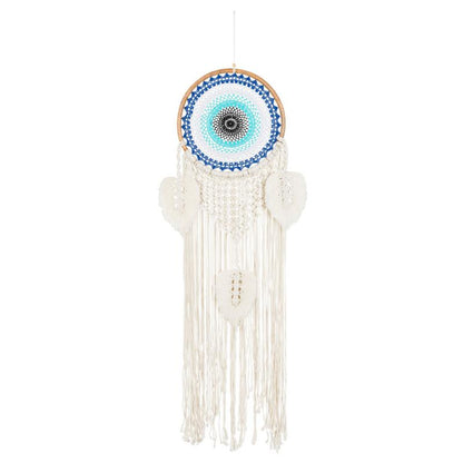 Macramé Evil Eye Dreamcatcher Wall Hanging with Woven Leaves