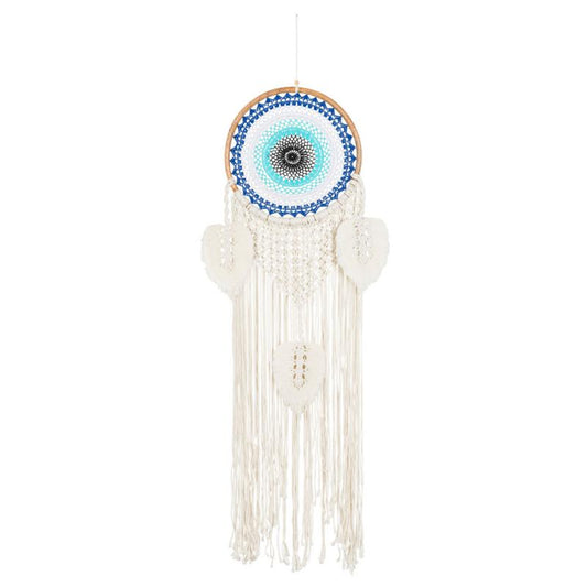 Macramé Evil Eye Dreamcatcher Wall Hanging with Woven Leaves