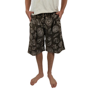Grateful Dead All Over Print Stone-Washed Shorts in Brown