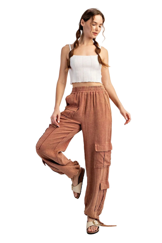 Mineral Washed Cargo Pants in Terracotta